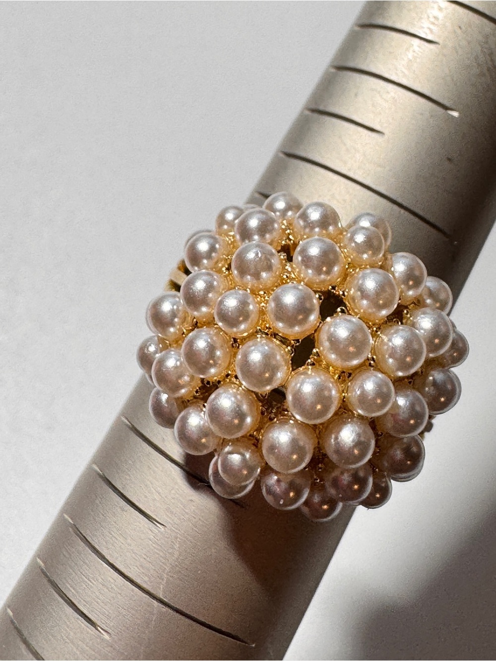 Gold Pearl Cluster Statement Ring - White Pearls